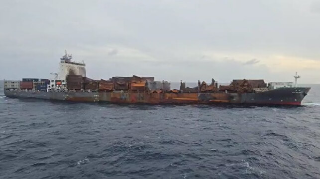fire damaged containership