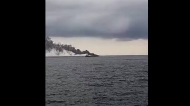 Tanker Kristin on fire off Lombok