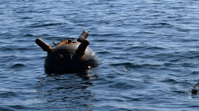 Drifting YaM-type Soviet-era sea mine off Romania, 2022 (Romanian Navy)