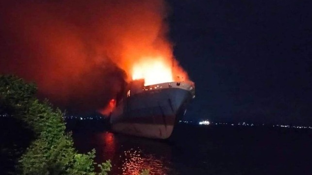 Video: Fire Burns Through Grounded Ropax Ferry off Cebu cebu