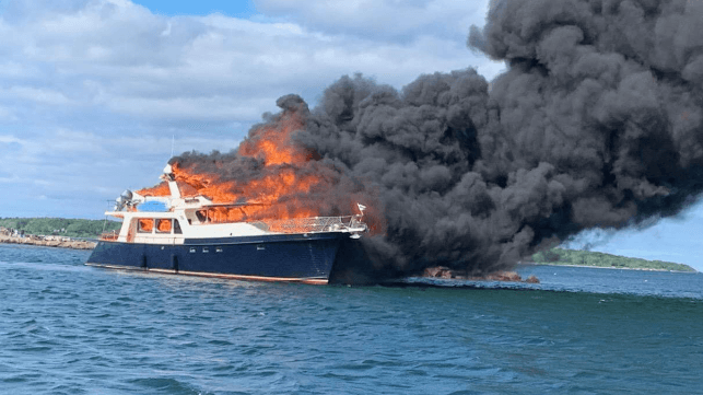 burning yacht
